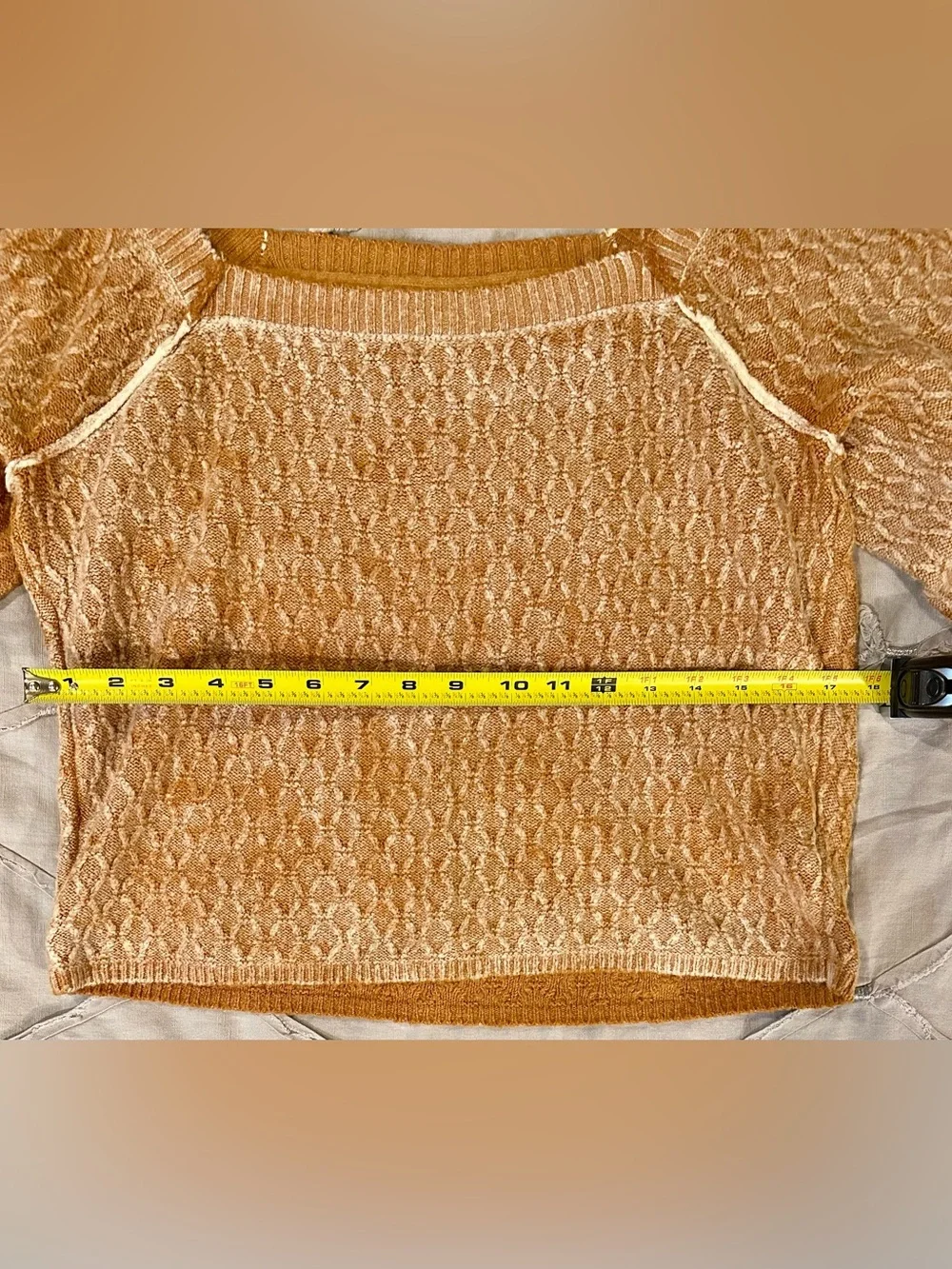 Free People Pumpkin & Cream Off-the-Shoulder Balloon-Sleeve Sweater